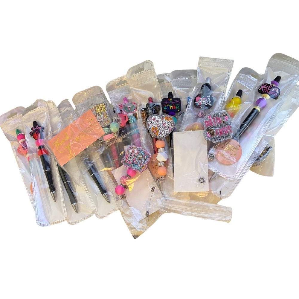 Lot of Writing Pens (17) and Badge Reels (5) - Handmade